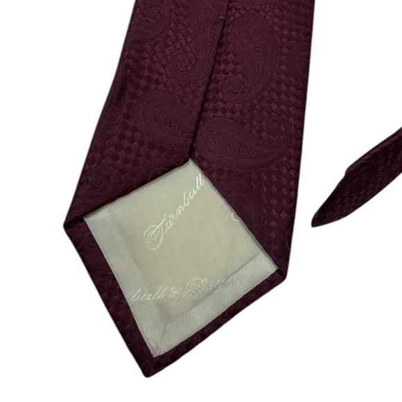 TURNBULL & ASSER Burgundy Geometric Paisley Silk LUXURY Tie HANDMADE ENGLAND - Picture 4 of 4